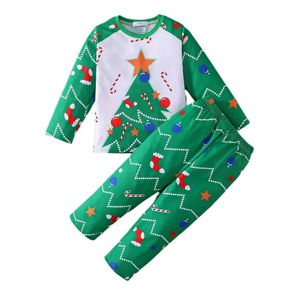 Gunia Kids Boys Girls Christmas Sleepwear Outfit Long Sleeve Pullover Sweater Pants Two Piece Holiday Party Cozy Home Pjs Pajamas Green 3-4 Years