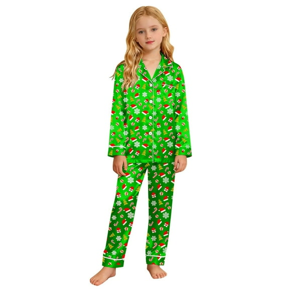 Gunia Kids Boys Girls Christmas Sleepwear Print Long Sleeve Top With Pants Soft Comfortable Holiday Festive Party Sleepover Family Matching Outfits Pjs Pajamas Green 11-12 Years