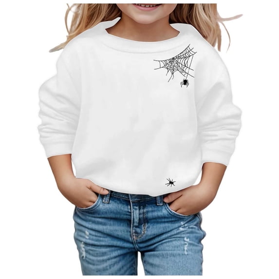 Gunia Kids Boys Girls Halloween Sweatshirt Long Sleeve Soft Sweatshirt Graphic Cute Round Neck Pullovers Top Clothes Fall White 8-9 Years
