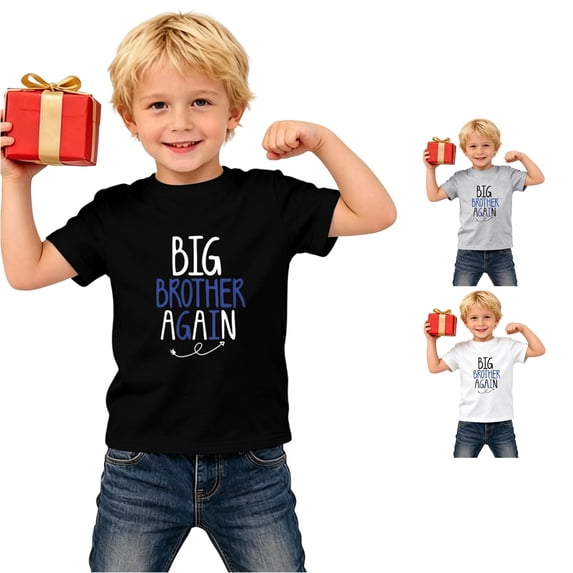 Gunia Kids Boys T-Shirts Big Bro Short Sleeve Tee With Letter Print Summer Casual Tops T-Shirts Black 7-8 Years