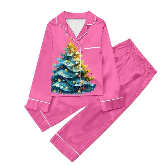 Gunia Kids Christmas Pajamas Size 3-4 Years Xmas Tree Print Long Sleeve Trousers Cardigan Two Piece Sets Lovely Homewear Pjs