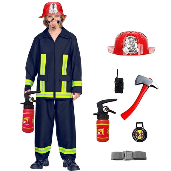 Gunia Kids Fireman Outfit Role Play Cosplay 3 Piece Halloween Party Clothes Set,Size 3-9 Years