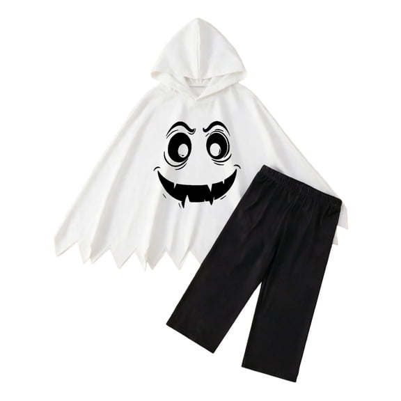 Gunia Kids Ghost Hooded Cape For Boys Girls 2 Piece Halloween Costumes Cloak Cute Party Dress Up Outfits Poncho,Size 1-9 Years