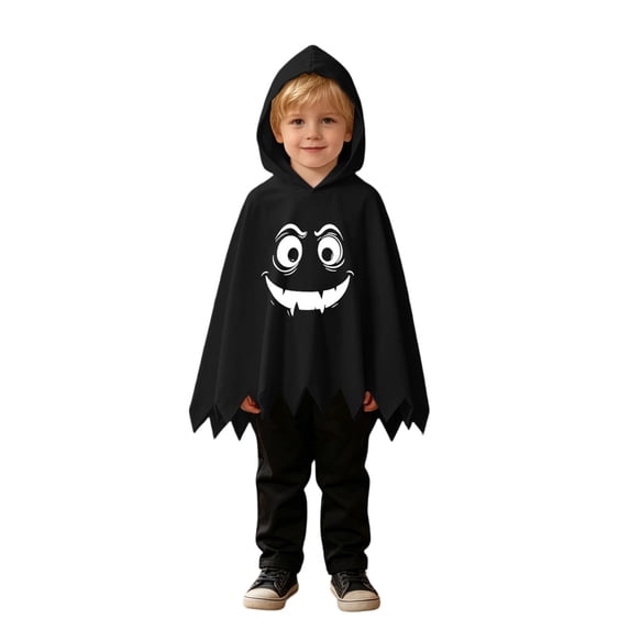 Gunia Kids Ghost Hooded Cape For Boys Girls 2 Piece Halloween Costumes Cloak Cute Party Dress Up Outfits Poncho