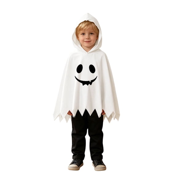 Gunia Kids Ghost Hooded Cape For Boys Girls 2 Piece Halloween Costumes Cosplay Cloak Cute Party Dress Up Outfits Poncho