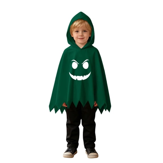 Gunia Kids Ghost Hooded Cape For Boys Girls 2 Piece Halloween Costumes Cosplay Cloak Cute Party Dress Up Outfits Poncho