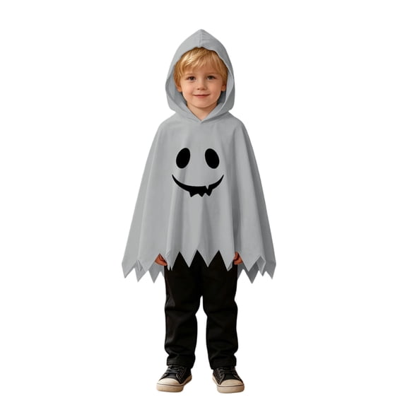 Gunia Kids Ghost Hooded Cape For Boys Girls 2 Piece Halloween Costumes Cosplay Cloak Cute Party Dress Up Outfits Poncho