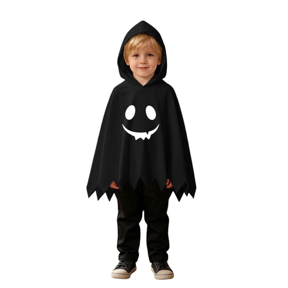 Gunia Kids Ghost Hooded Cape For Boys Girls 2 Piece Halloween Costumes Cosplay Cloak Cute Party Dress Up Outfits Poncho