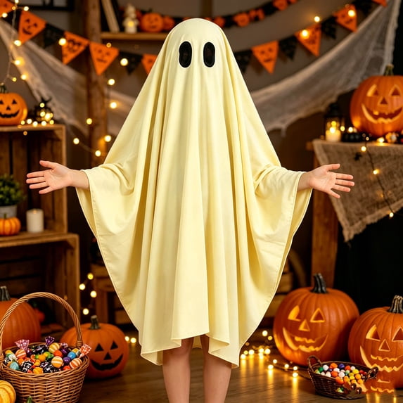 Gunia Kids Ghost Poncho Cape Cloak Cosplay Halloween Costume Role Play Dress-Up Outfits For Boy Girl Stage Performance Holiday Party Wear,Yellow