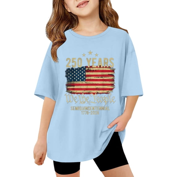 Gunia Kids Girls 250Th Anniversary Shirt Short Sleeve 4Th Of July Independence Day Flag Patriotic Casual Crewneck Tops Tee Leisure T-Shirt For Toddler To Teen 3-14 Years