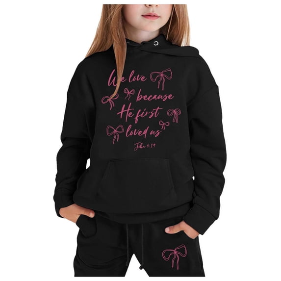 Gunia Kids Girls Bow Hoodie And Sweatpants 2 Piece Athletic Outfits Set Oversized Tracksuit Tween Fall Winter Clothes,Size 2-13 Years