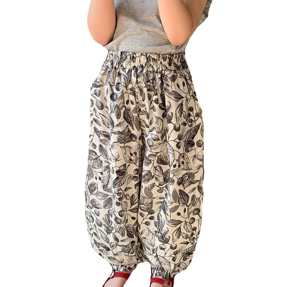Gunia Kids Girls Cargo Pants Wide Leg Toddler Baby Boy Classic Pants Personality Fashion Print Long Pants Summer Fall Harem Pants 12M-9Y
