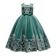 Gunia Kids Girls' Dresses Flower Lace Bridesmaid Pageant Formal Long Maxi Gown First Birthday Dance Prom Sequin Bowknot Puffy Tulle Green Cotton 110
