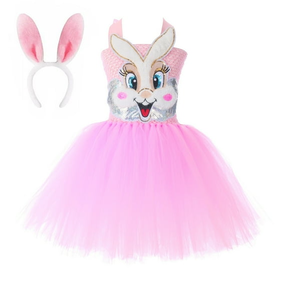 Gunia Kids Girls Easter Dress Child Baby Princess Pageant Sleeveless Cute Rabbit Party Tutu Dresses With Headband Set Sundress 1-10 Years