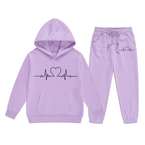 Gunia Kids Girls Graphic Hoodie And Jogger Set Fleece Athletic Outfits Set Oversized Sweatsuits Tracksuit Teen Fall Winter Clothes,Size 2-13 Years