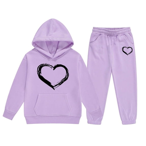 Gunia Kids Girls Graphic Sweatsuits Fleece 2 Piece Athletic Outfits Set Oversized Hoodie And Jogger Set Fall Winter Clothes,Size 1-9 Years