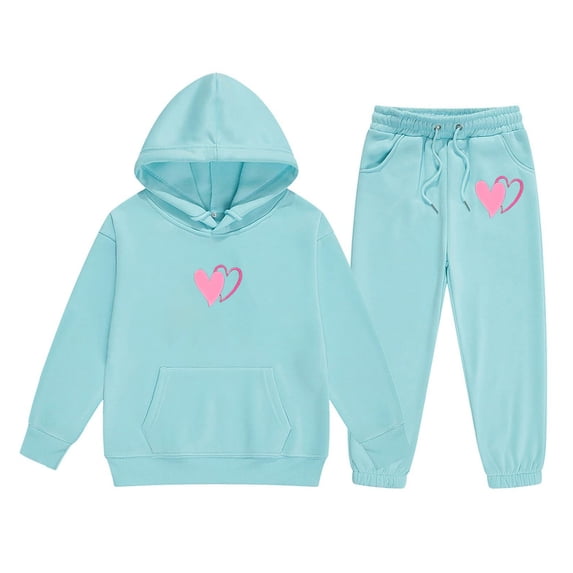 Gunia Kids Girls Graphic Sweatsuits Fleece 2 Piece Athletic Outfits Set Oversized Hoodie And Jogger Set Tween Fall Winter Clothes,Size 2-13 Years