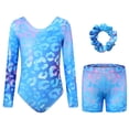 thumbnail image 1 of Gunia Kids Girls Gymnastics Outfit Long Sleeve Performance Leotard With Glitter Print And Matching Shorts Hair Scrunchie For Dance Gymnastics Stage 11-12 Years, 1 of 9