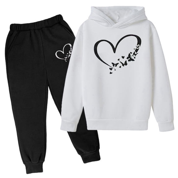 Gunia Kids Girls Heart Graphic Hoodie And Sweatpants Fleece Athletic Outfits Set Oversized Tracksuit Teen Fall Winter Clothes,Size 3-14 Years