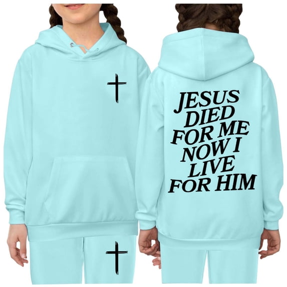 Gunia Kids Girls Jesus Tracksuits Fleece 2 Piece Athletic Outfits Set Oversized Hoodie And Sweatpants Fall Winter Clothes,Size 1-9