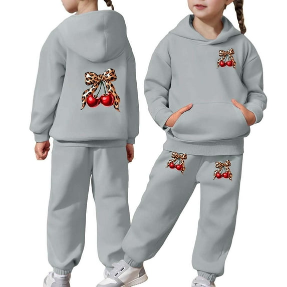 Gunia Kids Girls Jogger Set 2 Piece Stylish Casual Two Piece With Bow Print Design Hoodie Joggers Outfit Play Daily Wear Comfy Clothes Set Cute Outfits For Girl 2-13 Years