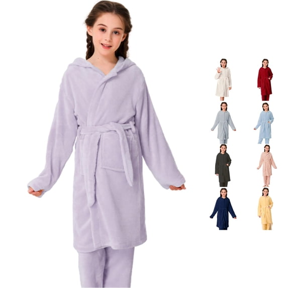 Gunia Kids Girls Nightgown Princess Pajamas Fall Winter Baby Flannel Home Wear Bathrobe Night Gowns Pjs Loungewear Light Purple 8-10 Years