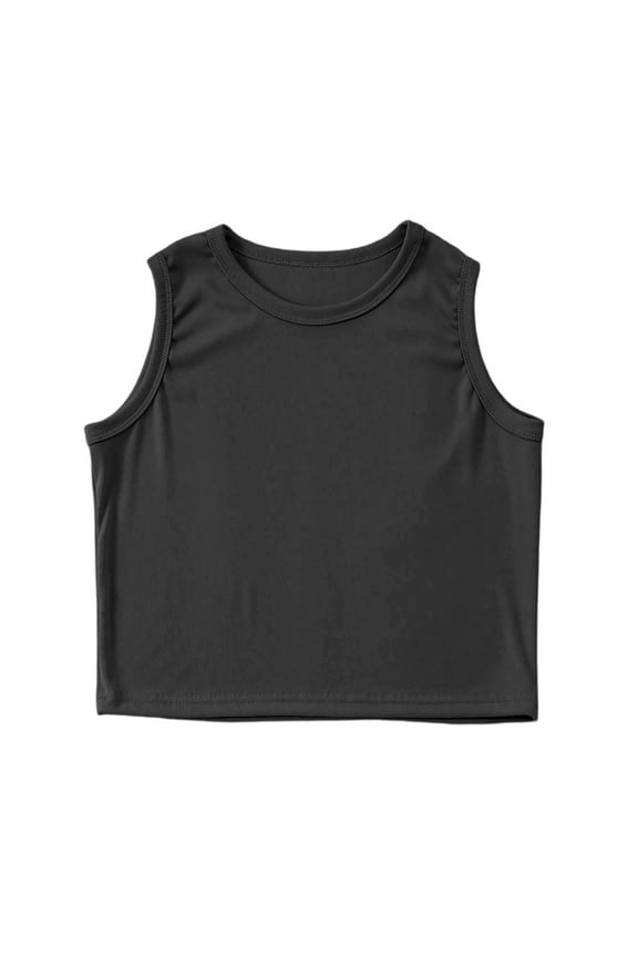 Kids Girls Tank Tops Solid Color Casual Soft Sleeveless Basic Crop Tops Gym Yoga Sports Undershirts For Gymnastics Ballet Dancewear Black