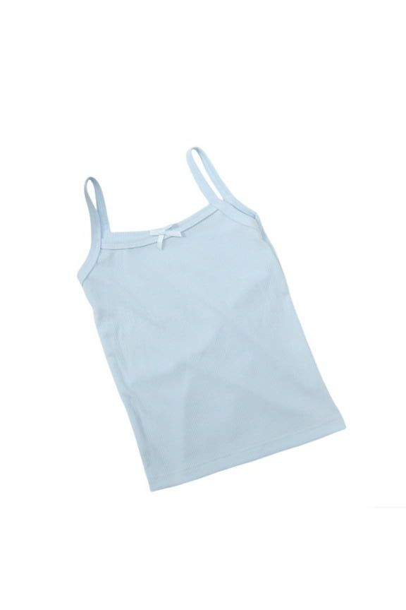 Kids Girls Tank Tops Solid Color Casual Soft Sleeveless Basic Spaghetti Strap Sports Undershirts For Gymnastics Ballet Dancewear Light Blue