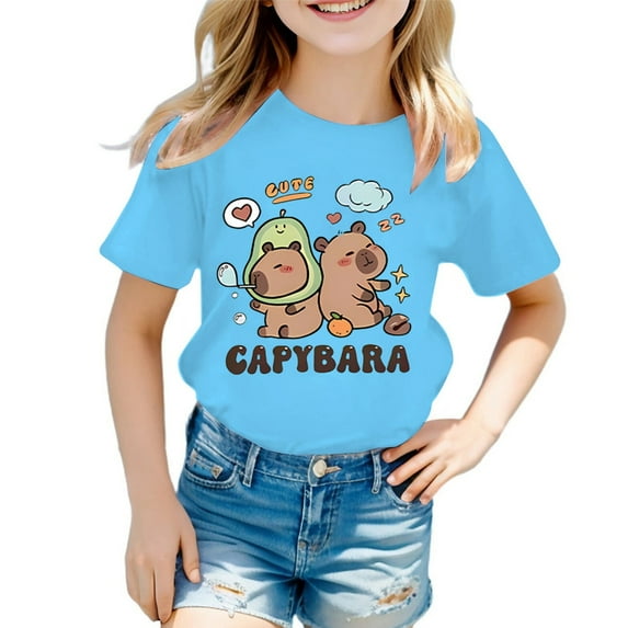 Gunia Kids Girls Tops,Round Neck Cartoon Animal Patterned Printed Loose Casual Short Sleeved Stylish Toddler Girl Shirts,4-6 Years