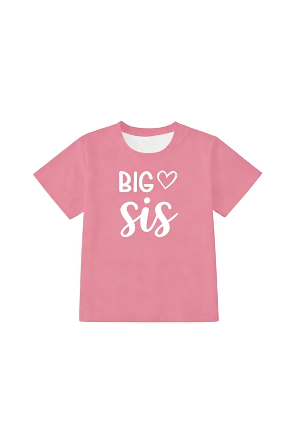 Kids Girls Tshirts Big Sis Graphic Tops Print Lightweight Graphic Tee T-Shirts Pink 8-9 Years