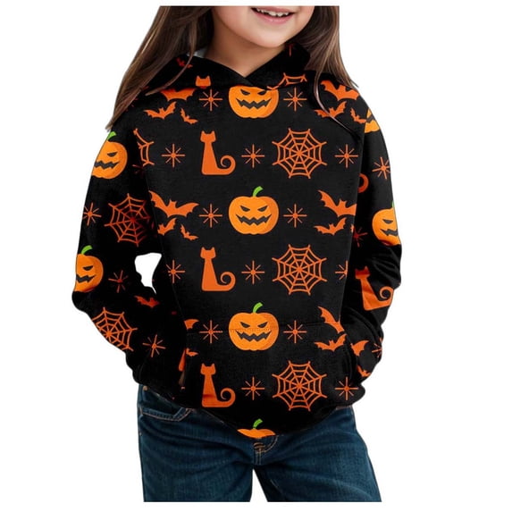Gunia Kids Halloween Ghost Sweatshirt For Boys Girls Autumn Winter Graphic Long Sleeve Hoodie Warm Comfortable Coat Pullover Tops Fall Clothes Yellow 6-7 Years