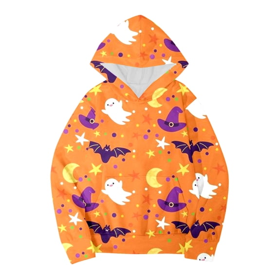 Gunia Kids Halloween Ghost Sweatshirts For Boy Girl Child Toddler Long Sleeve Cartoon Graphic Warm Hoodie Pullover Tops Outfits Fall Clothes Orange 8-9 Years