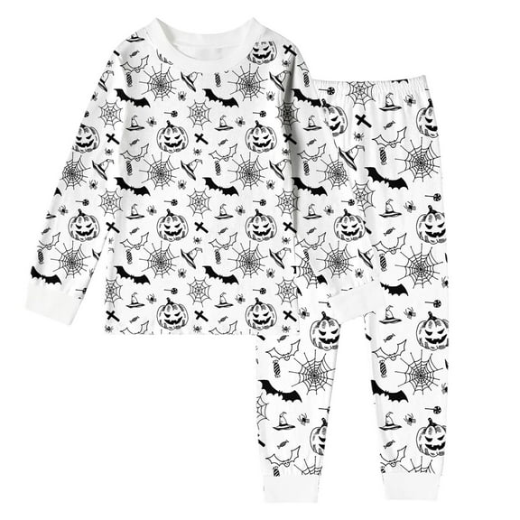 Gunia Kids Pajamas Boys Halloween Set Long Sleeve Sleepwear With Diy Print Comfortable 2-10 Years Boy Nightwear,White 6-7 Years