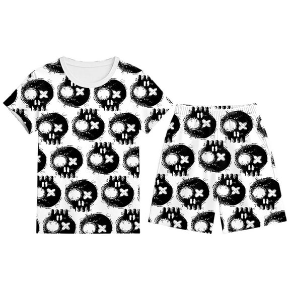 Gunia Kids Pajamas Boys Halloween Set Short Sleeve Shorts Soft Comfortable Sleepwear Girls Bedtime Holiday Party Outfit 2-12 Years Boy Nightwear,White 3-4 Years