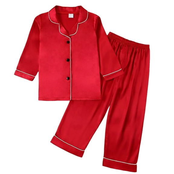 Gunia Kids Pajamas Girls Boys Long Sleeve Solid Tops T Shirt Pants Casual Outfits Pj'S Red 5-6 Years