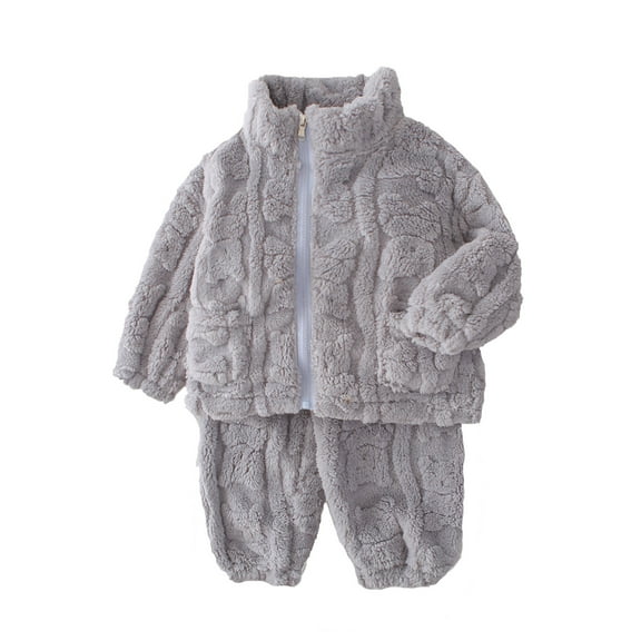 Gunia Kids Pajamas Girls Winter Boys Outfits Two Piece Cozy Long Sleeve With Bear Jacquard Pattern Soft Thermal Infant Homewear Holiday Outfit Sleepwear Grey 18-24 Months