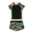 thumbnail image 1 of Gunia Kids Swimsuits for Girls Two Piece Set Summer Beach Pool Outfit Floral Print Round Neck Bikini Top With Shorts Teen Girls Swimwear Poolside Black 13-14 Years, 1 of 5