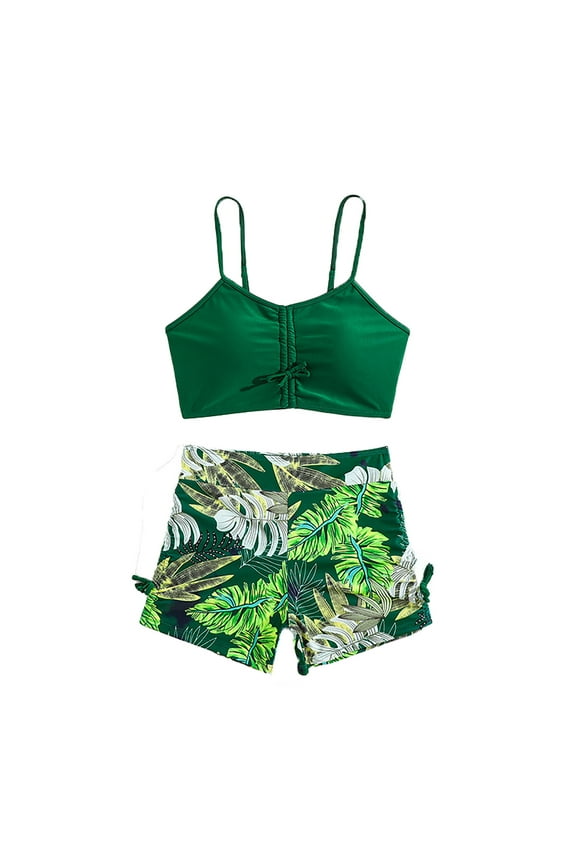 Kids Teen Girl Swimsuits 2 Piece Adjustable Straps Padded Tankini Bathing Suit Swimwear For Beach Pool 7-12 Years