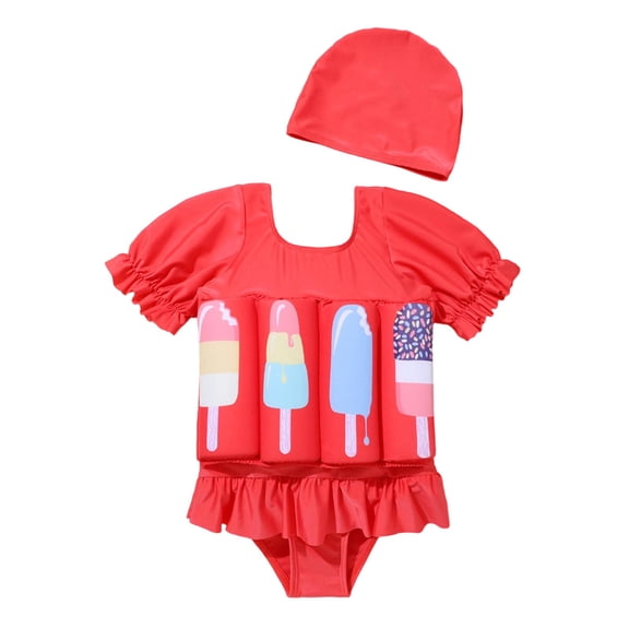 Gunia Kids Toddler Boy Girl Bathing Suit Dress Style Summer Pool Beach Water Play With Floater Swimwear Watermelon Red 3-4 Years