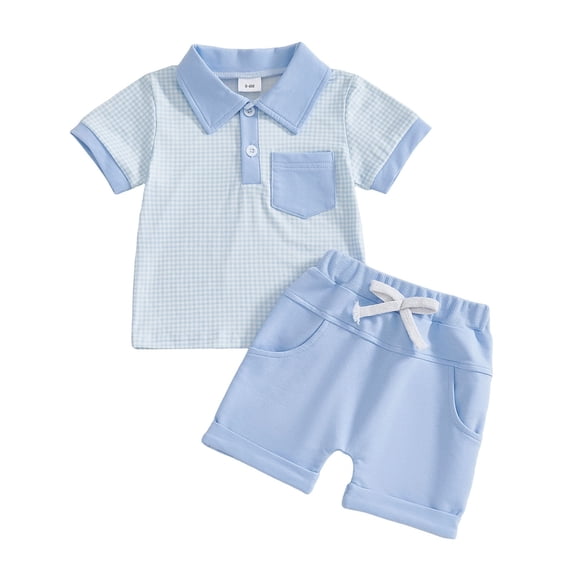 Gunia Kids Toddler Boys Summer Outfits Casual Plaid Short Sleeve Shirt With Shorts Kids Two Piece Comfortable Playwear Clothes Set 3-10 Years