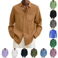 thumbnail image 1 of Gunia Linen Button Down Shirt Men Summer Solid Casual Plus Size Loose Shirt Mens Turn Down Long Sleeve Shirt Tops Men'S Shirts Brown 2Xl, 1 of 5