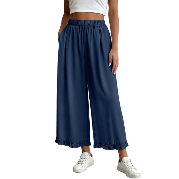 Gunia Linen Cotton Pants Women Casual Wide Leg Pants Relaxed Fit Trousers With Fringe Detail Cropped Summer Pants