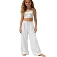 thumbnail image 1 of Gunia Linen Pants For Toddler Girls Wide Leg Pants Elastic Waist Lightweight Casual Jogger Double Layer Pleated Sportswear Trousers Beige 4-5 Years, 1 of 5