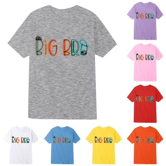 Gunia Little Boys T-Shirts Big Bro Cute Printed Short Sleeve Crew Neck T Shirt Children Tee Tops Grey 6-7 Years