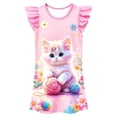 thumbnail image 1 of Gunia Little Girl Nightgown Princess Pajama Dress Cat Graphic Flutter Sleeve Nightgown Summer Casual Cartoon Print Dress Night Gowns Pjs Loungewear Pink 5-6 Years, 1 of 4