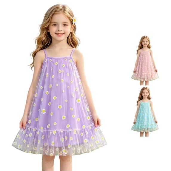 Gunia Little Girl Nightgown Princess Pajama Dress Summer Sleep Dress Lightweight Casual Nightgown Soft Kids Cute Night Gowns Pjs Loungewear Light Purple 5-6 Years