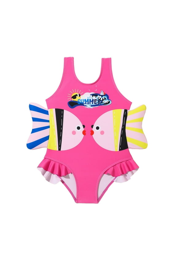 Little Girl Swimsuit Children Kids Adjustable Suspend Tie Dye Heart Graphic Printed Bathing Suits Girls' Swimwear For Holiday Beach Pool 4-9 Years