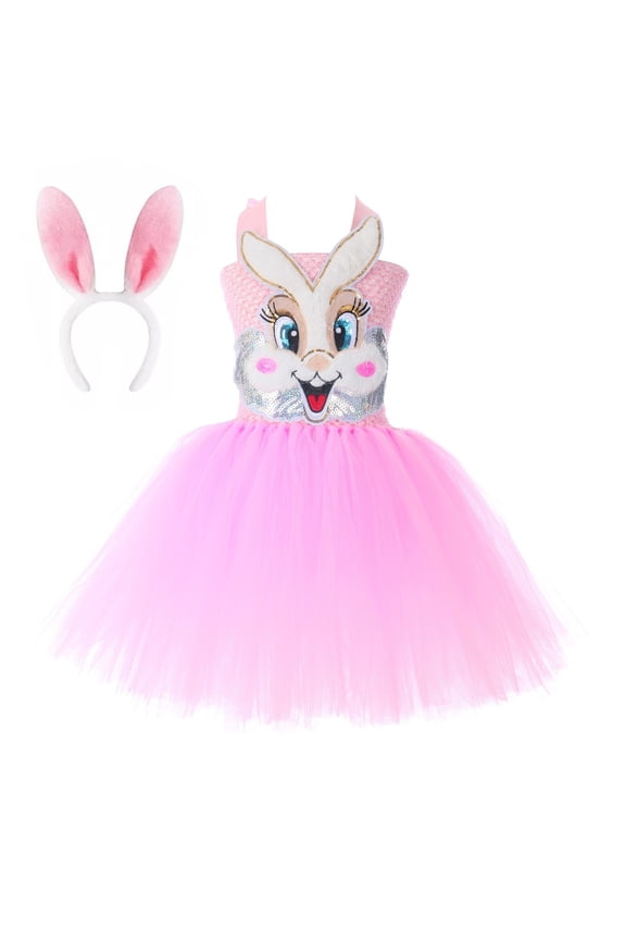 Little Girls Easter Dress Child Baby Princess Pageant Sleeveless Cute Rabbit Party Tutu Dresses With Headband Set Sundress 1-10 Years