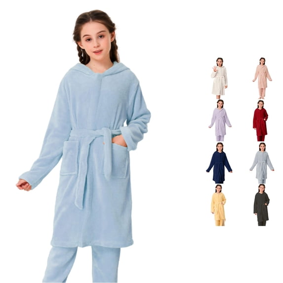 Gunia Little Girls Nightgown Princess Pajamas Fall Winter Baby Flannel Home Wear Bathrobe Night Gowns Pjs Loungewear Light Blue 5-6 Years
