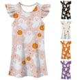 thumbnail image 1 of Gunia Little Girls Nightgown Princess Pajamas Halloween Ghost Flutter Sleeve Nightgown Summer Casual Halloween Print Dress Night Gowns Pjs Loungewear Pink 7-8 Years, 1 of 5